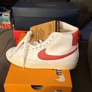 Nike White and Red High-Top Sneakers